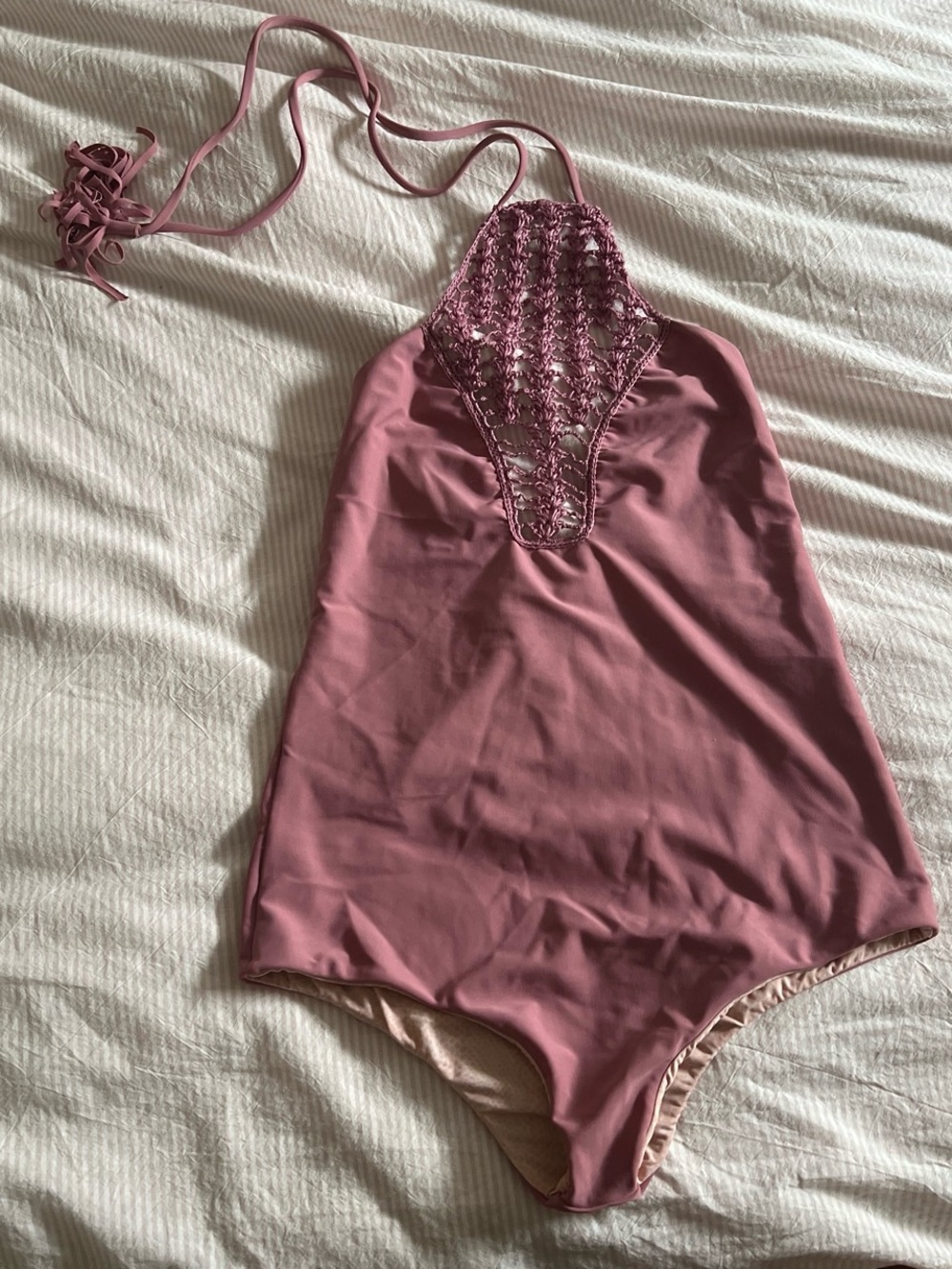 Acacia Mauve Crochet Halter One-Piece Swimsuit